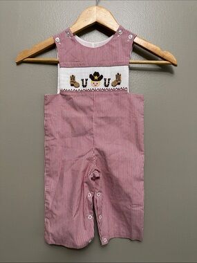 Boys Three Sisters smocked western overalls Sz 6 mo